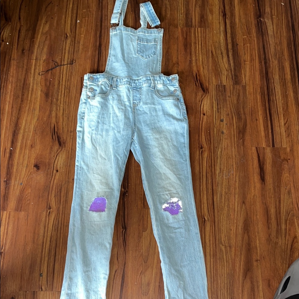 Trendy Denim Overalls with Purple Accents